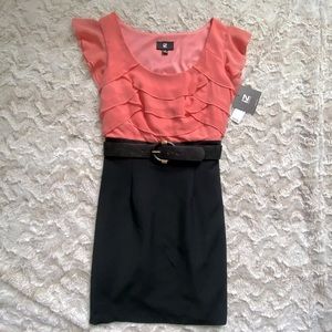 Iz Byer Peach & Black Dress pencil dress w/belt